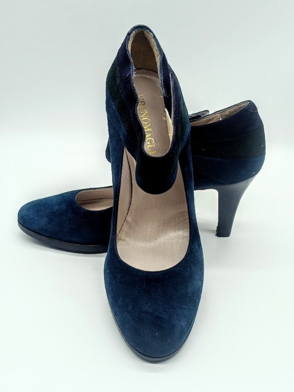 Bruno Magli Italian Blue Purple Black Suede Pumps